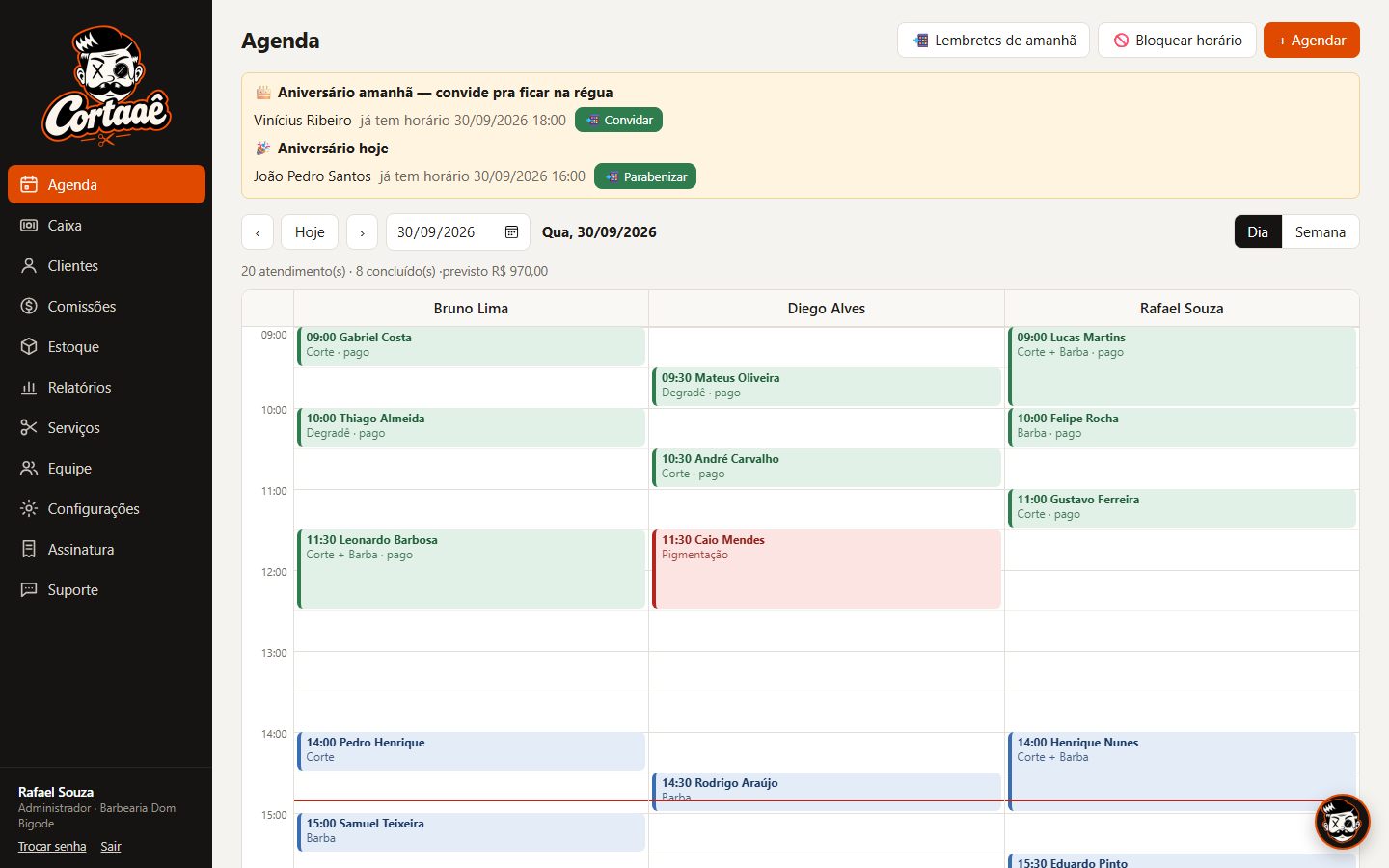 Agenda por barbeiro